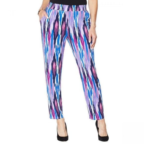 NWT IMAN Ikat Jersey Knit Ankle Pants Large Purple - Picture 1 of 5